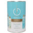 Canister of baby formula with blue and white design.
